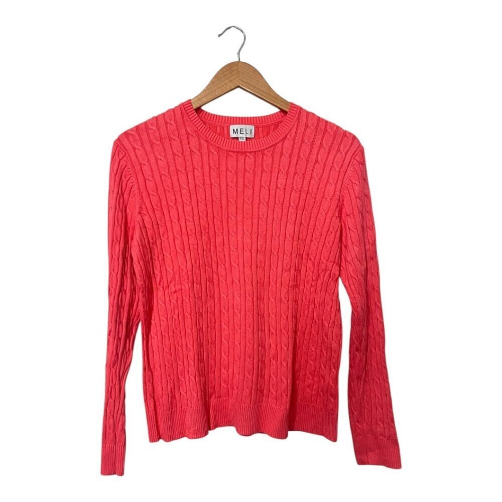 Women's Plus Size XXL Cable Knit Sweater Old Money Pink Preppy Meli Long Sleeves